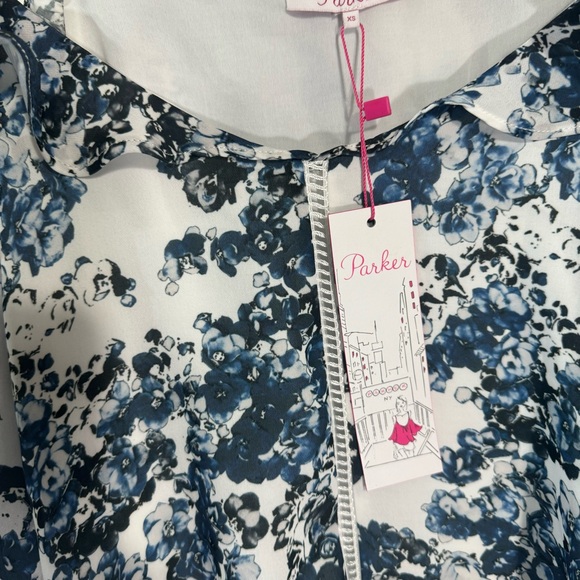 Parker Blue White Floral Long Sleeve Cami Top - Picture 3 of 6